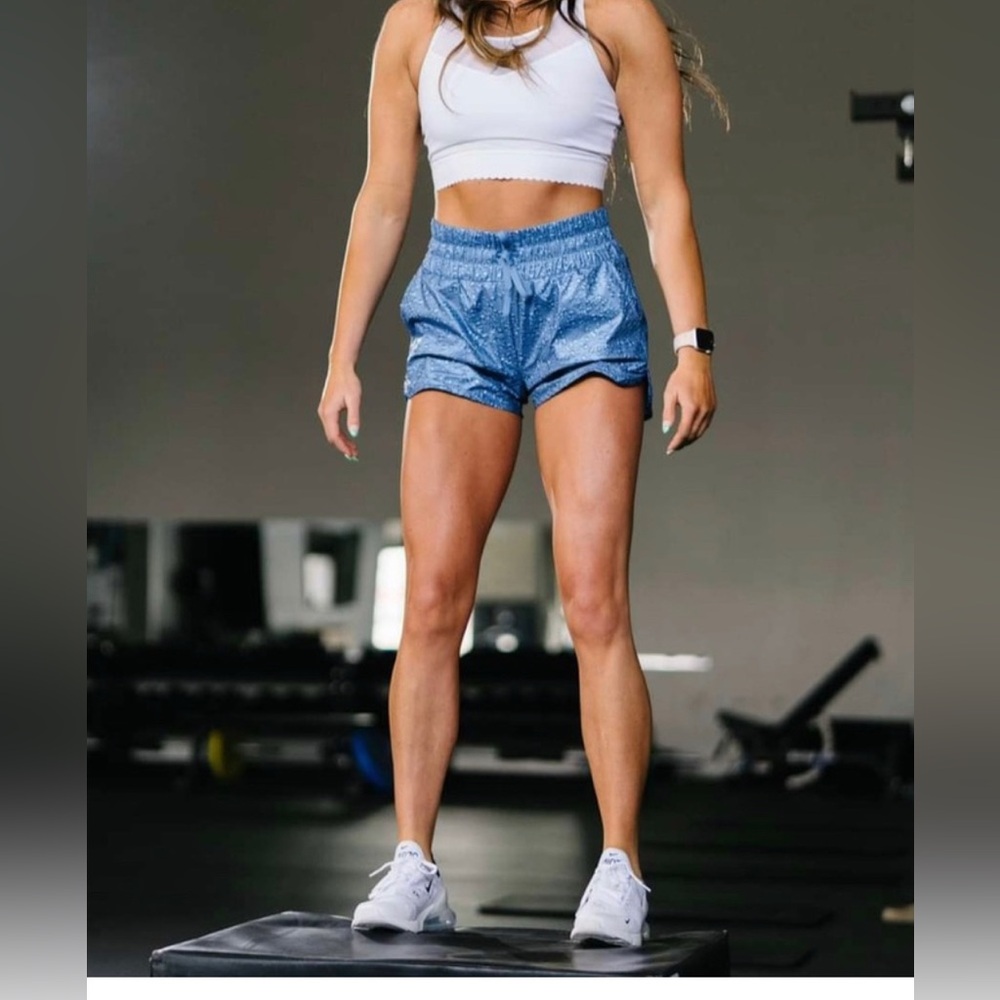 Zyia Active Steel Blue Bubbles High Rise Bomber Shorts - Picture 3 of 7